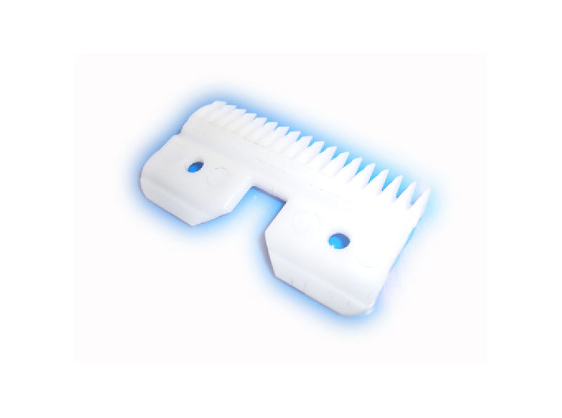 White ceramic dog grooming blade with teeth