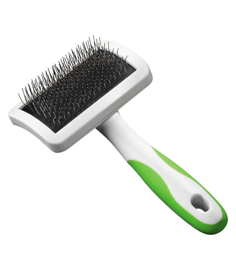 White and green handled slicker brush