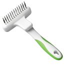 Dog rake with metal teeth and plastic handle