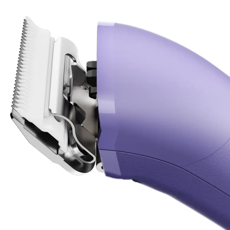 Purple clipper shown with blade being attached