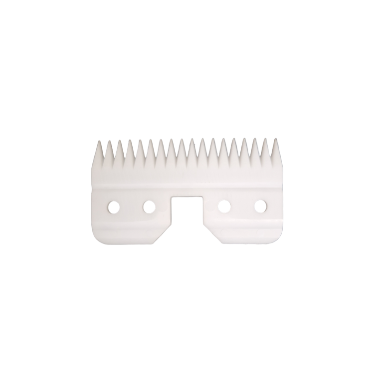 White ceramic dog grooming blade with teeth