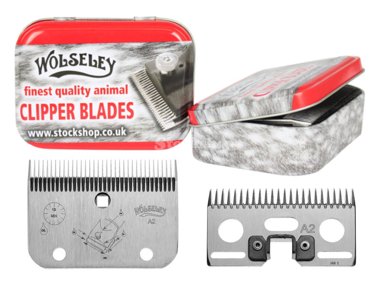 Wolseley A2 horse grooming clipper blade set in metal Tin